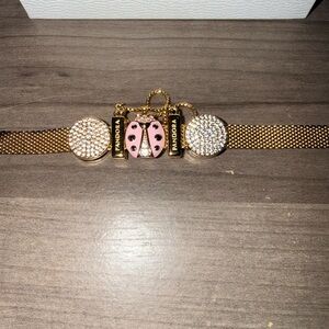 Pandora Gold Bracelet with Pink Ladybug and Sparkling Charms